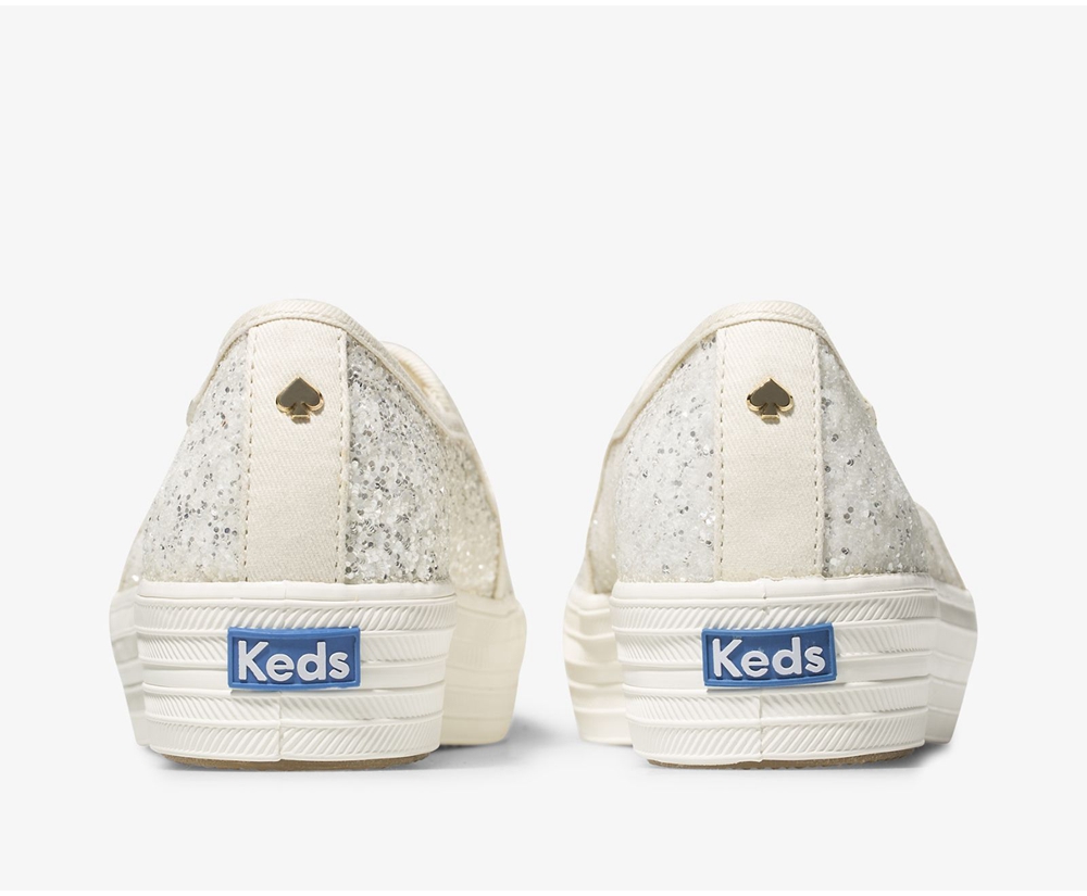 Slip Ons Keds Mujer Blancas - Kate Spade New York Triple Decker Glitter - 106-NAHSZF